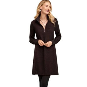 Cabi Black Burgundy Cuddle  Long-Sleeve Sweater Dress